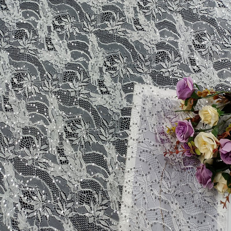 Dress Sequin Bright Polyester Lace Fabric for Women's Wear Wholesale S 4
